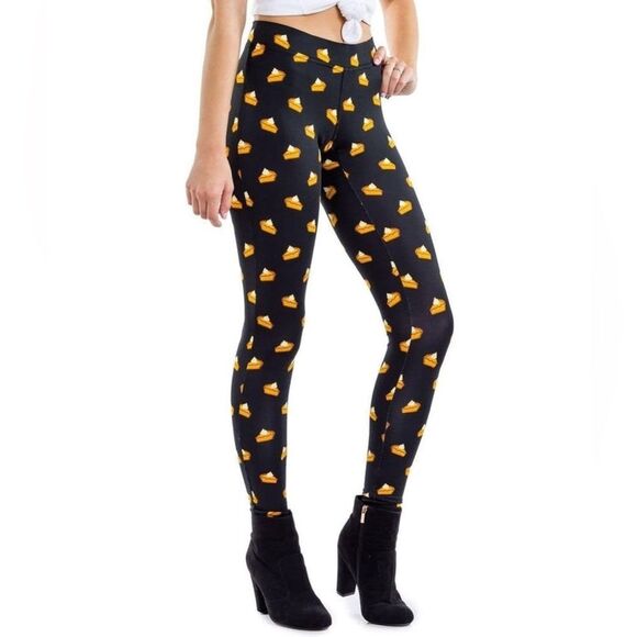 Tipsy Elves Leggings Women’s Medium Black Thanksgiving Pie Print NWT - Picture 1 of 9